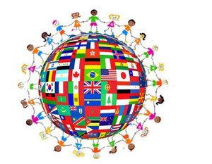 clip art of people holding hands around flag globe